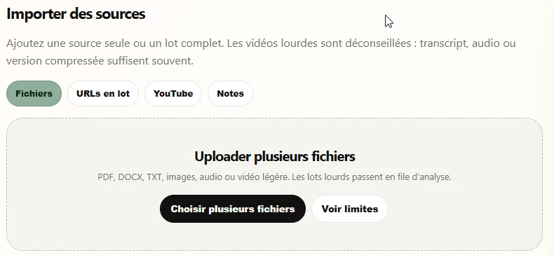Extrait de Liquid Grid : ajouter des fichiers, liens ou notes comme matière éditoriale. Interface en développement.